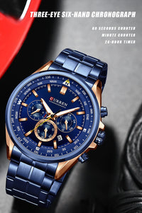 CURREN Luxury Brand Watches for Men Casual Sporty Quartz Wristwatch with 316 Stainless Steel Band Chronograph Clock Male Silver