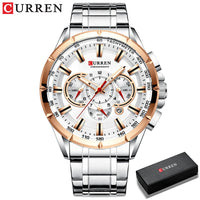 Men New CURREN Casual Sport Chronograph Men's Watch Stainless Steel Band Wristwatch Big Dial Quartz Clock with Luminous Pointers