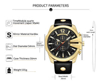 Curren Mens Watches Top Brand Luxury Gold Big Dial Man Quartz Watch Leather Strap Outdoor Casual Sport Wristwatch Male Clock