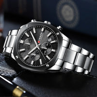 CURREN Stainless Steel Watch with Timer Calendar Luminous Hands And Stainless Steel Bracelet