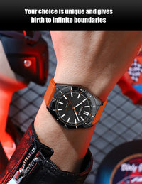CURREN 8449 Men's Quartz Watch Fashion Leisure Outdoor Clock Analog Display Black Orange Silicone Strap Wristwatch for Male