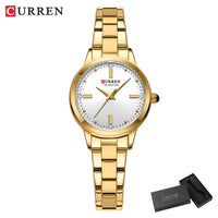 CURREN Simple Round Dial Fashion Dress Quartz Watches for Ladies with Stainless Steel Bracelet Luxury Wristwatches