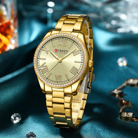 CURREN NEW Luxury Quartz Women's Bracelet Wristwatches with Rhinestone Dial Elegant Luminous Hands Stainless Steel Watches