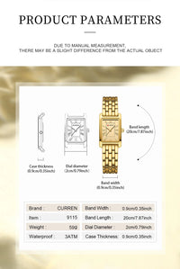 CURREN Fashion Rectangle Women Watches Ladies Stainless Steel Strap Quartz Wristwatches Reloj Mujer