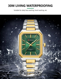 CURREN 8457 Business Minimalist Quartz Watch Waterproof Square Stainless Steel Strap Wristwatch with Luminous Function