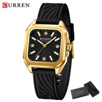 CURREN 9113 Women's square small dial watch waterproof quartz watch silicone watch strap fashionable and simple wristwatch