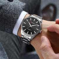 CURREN 8425 Neutral Round Baton-marked Stainless Steel Watch, Water-resistant Business Men's Wristwatch