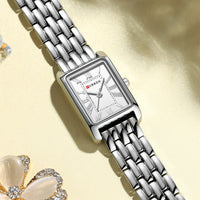 CURREN Luxury Ladies Fashion Quartz Watch Simple Scale Square Quality Women Watches Business Stainless Steel Folding Clock