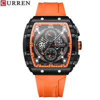 CURREN 8442 Unique Barrel Shaped Large Dial Men's Watch Casual Quartz Silicone Strap Automatic Date Chronograph Watches for Man
