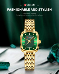 CURRN 9093 Women's Quartz Watch Fashion Leisure Diamond Simple Gold Silvery Steel Strip Wristwatch for Ladies Gift Clock