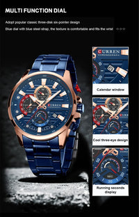 CURREN 8415 Men Luminous Watch Reloj Hombre Simple Multifunctional Quartz Watch Sport Stainless Steel Strap Business Waterproof