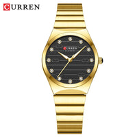 CURREN Luxury Classic Quartz Watch for Women Round Dial with Rhinestones Stainless Steel Bracelet Elegant Dress Wristwatch