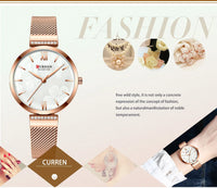 CURREN 9067 Minimalist Quartz Watch for Ladies, Stylish Alloy Mesh Stainless Steel Strap Wristwatch