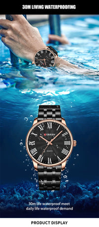 Curren 8422 Men's Minimalist Roman Numeral Quartz Watch, Water-resistant Round Business Wristwatch