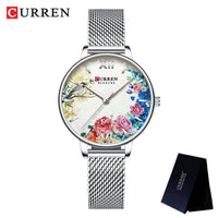 CURREN Women Watch Top Brand Luxury Gold Female Waterproof Clock Mesh Stainless Steel Bracelet Flower Ladies Wristwatch 9059