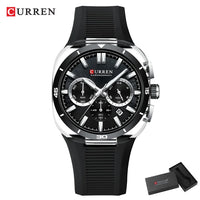 CURREN Men's Watch New Luxury Quartz Clock Original Silicone Sports Multi Functional Waterproof Luminous Date Timer Wrist Watch