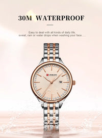 CURREN Fashion Brand Ladies Two Tone Watches Simple Quartz Waterproof Wristwatch for Women with Auto Date
