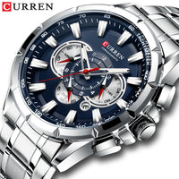 CURREN 8363 Casual Sport Chronograph Men's Watches Stainless Steel Band Wristwatch Big Dial Quartz Clock with Luminous Pointers