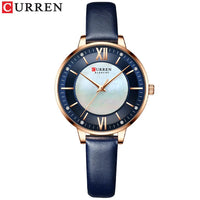 CURREN 9080 Small Dial Quartz Watch for Ladies, Waterproof Ultra-thin Shell Dial Leather Strap Wristwatch