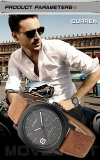 CURREN 8139 Men's Water-resistant Men's Quartz Watch Neutral-style Watch with Small Dial, Matte Genuine Leather Strap