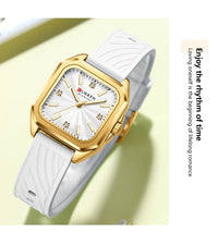CURREN 9113 Women's square small dial watch waterproof quartz watch silicone watch strap fashionable and simple wristwatch