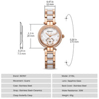 BERNY Women's watches Luxury Elegant Ceramics Quartz Ladies Wristwatch Small Dial Stainless Steel Casual Simple Dress Watch