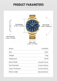 CURREN High Quality Men's Luxury  Fashion Quartz Watch Men Round Business Student Sport Waterproof Glow Clock