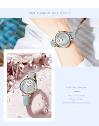 CURREN 9080 Small Dial Quartz Watch for Ladies, Waterproof Ultra-thin Shell Dial Leather Strap Wristwatch