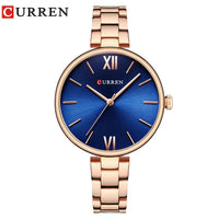 CURREN 9017 Roman Numeral Quartz Watch for Ladies, Waterproof Minimalist Casual Wristwatch with Stainless Steel Strap