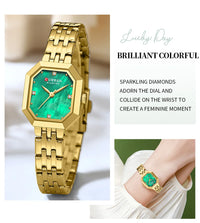 CURREN 9108 Casual Ladies' Quartz Watch, Octagonal Case Stainless Steel Strap Small Square Wristwatch