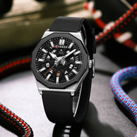 CURREN 8437 Unisex Minimalist Quartz Watch Polygonal Skeleton Sports Waterproof Silicone-Strap Wristwatch