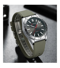 CURREN 8449 Men's Quartz Watch Fashion Leisure Outdoor Clock Analog Display Black Orange Silicone Strap Wristwatch for Male