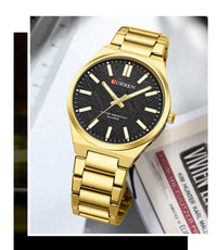 CURREN Men’s Business Watch Textured Black Dial Quartz  Wristwatch Stainless Steel Luminous Male Dress Watch Relogio Masculino