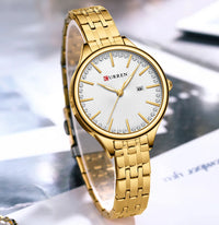 CURREN Fashion Brand Ladies Two Tone Watches Simple Quartz Waterproof Wristwatch for Women with Auto Date