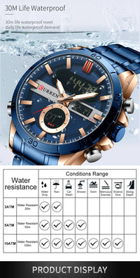 CURREN Sport Men Watch Top Brand Luxury Military Business Male Clock Gold Stainless Steel Quartz Digital Man Wristwatch 8384