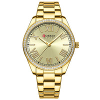 CURREN NEW Luxury Quartz Women's Bracelet Wristwatches with Rhinestone Dial Elegant Luminous Hands Stainless Steel Watches