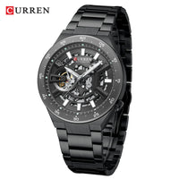 CURREN Skeleton Hollow Dial Automatic Mechanical Watch for Men 42mm Stainless Steel Band Business Sport Wristwatch with Luminous