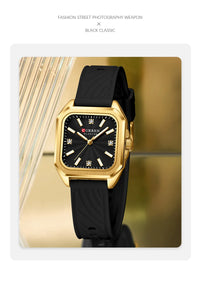 CURREN 9113 Women's square small dial watch waterproof quartz watch silicone watch strap fashionable and simple wristwatch