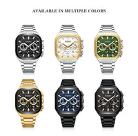 CURREN Men Square Chronograph Watch Black Stainless Steel Band with 3 Sub-Dials Casual Business Quartz Wristwatch Luminous Hands