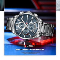 CURREN Men's Quartz Chronograph Watch with Luminous Hands,Auto Date Stainless Steel Band, Precision Style Wristwatche Waterproof