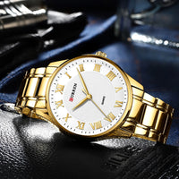 CURREN Gold Men's Watch Top Brand Luxury Gold Quartz Stainless Steel Waterproof Business Fashion Simple Watch Relogio Masculino