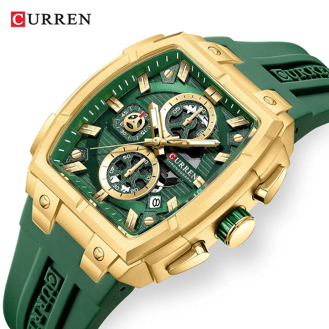 CURREN Original Silicon Strap Multi-functional Dialn Auto Date Design Men's Watch Sports Chronograph Watches