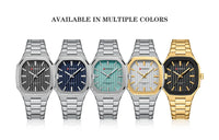 CURREN Luxury Business Square Quartz Watches  Classic Stripe Design Dial with Stainless Steel Band Wristwatch for Men