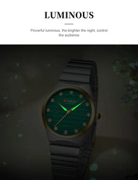 CURREN Luxury Classic Quartz Watch for Women Round Dial with Rhinestones Stainless Steel Bracelet Elegant Dress Wristwatch