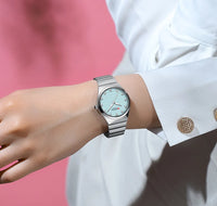 CURREN Luxury Classic Quartz Watch for Women Round Dial with Rhinestones Stainless Steel Bracelet Elegant Dress Wristwatch