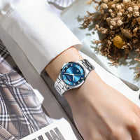 CURREN 9107 Stylish Rhinestone-embellished Ladies' Quartz Watch, Waterproof Stainless Steel Strap Wristwatch with Calendar