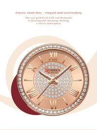 CURREN Luxury Rhinestones Rose Dial Fashion Watches with Stainless Steel Band New Quartz Wristwatches for Women