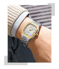 CURREN Luxury Business Square Quartz Watches  Classic Stripe Design Dial with Stainless Steel Band Wristwatch for Men