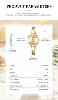 CURREN 9092 Women's Roman Letter Chain Watch Waterproof Small Dial Women's Fashion Watch Ladies' wristwatch