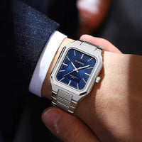 CURREN 8457 Business Minimalist Quartz Watch Waterproof Square Stainless Steel Strap Wristwatch with Luminous Function